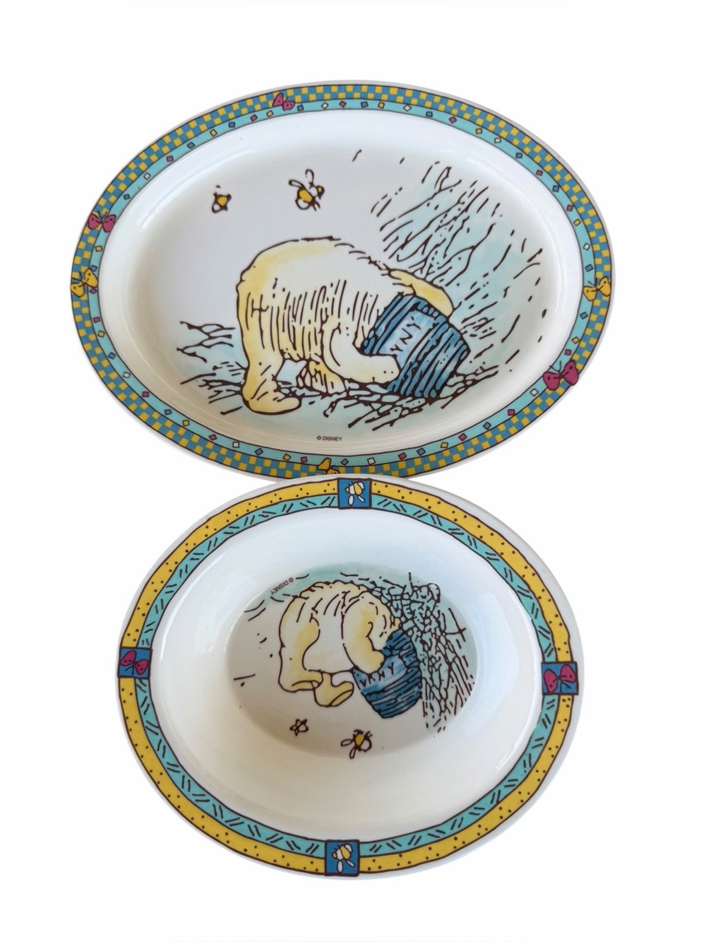 Y2K Winnie the Pooh Honey Pot 2-Piece Oval Dish Set Melamine Plate Bowl GUC